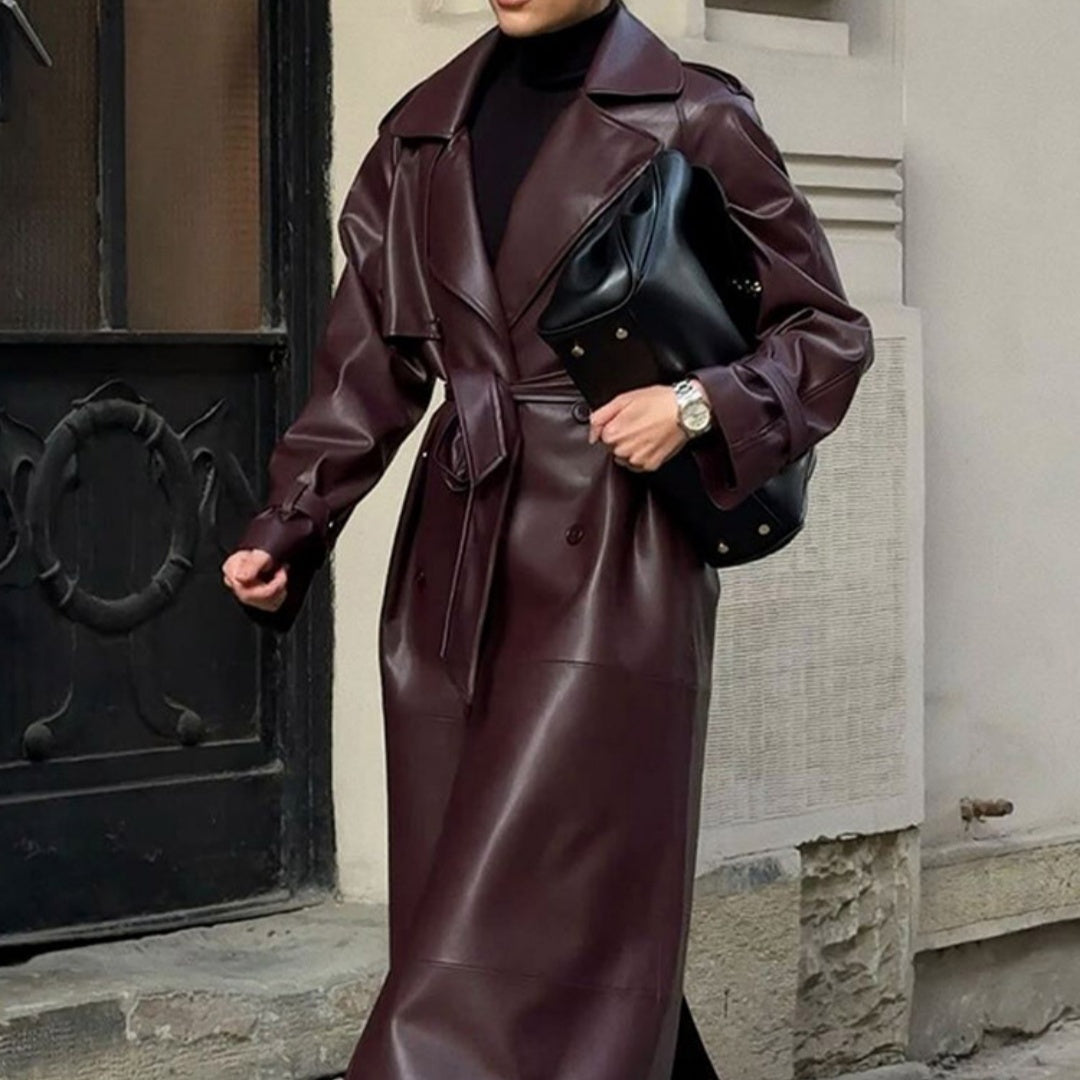 Manteau en cuir à lacets en peau de mouton-en cuir PU haut de gamme.