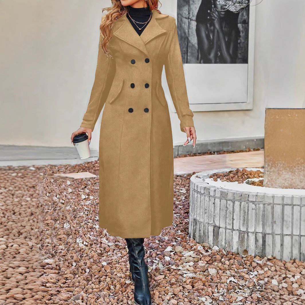 Manteau Femme Élégant à Col Revers – Tendance Automne-Hiver à Double Boutonnage